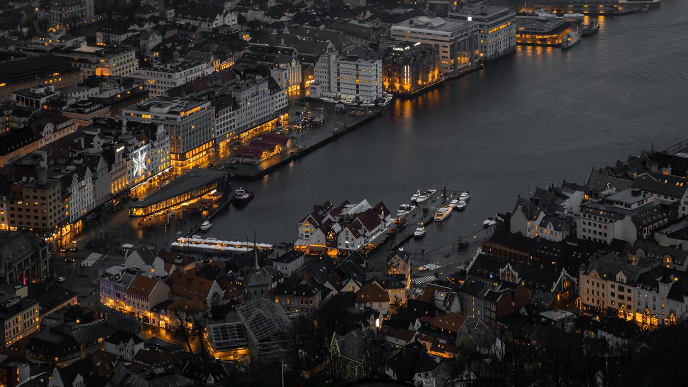 Late night image taken from part way up mount Floien looking down at the fish market